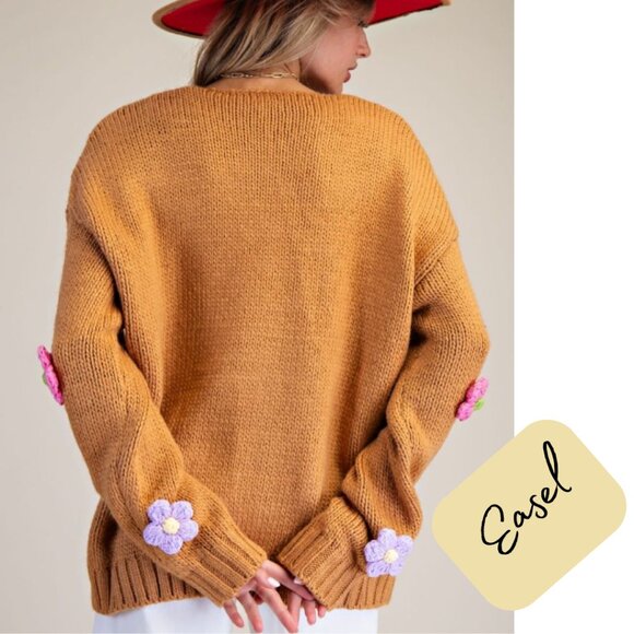🌸🪶☮️Easel Daisy Flower Appliqué Knit Sweater Pullover NWT - Picture 6 of 7